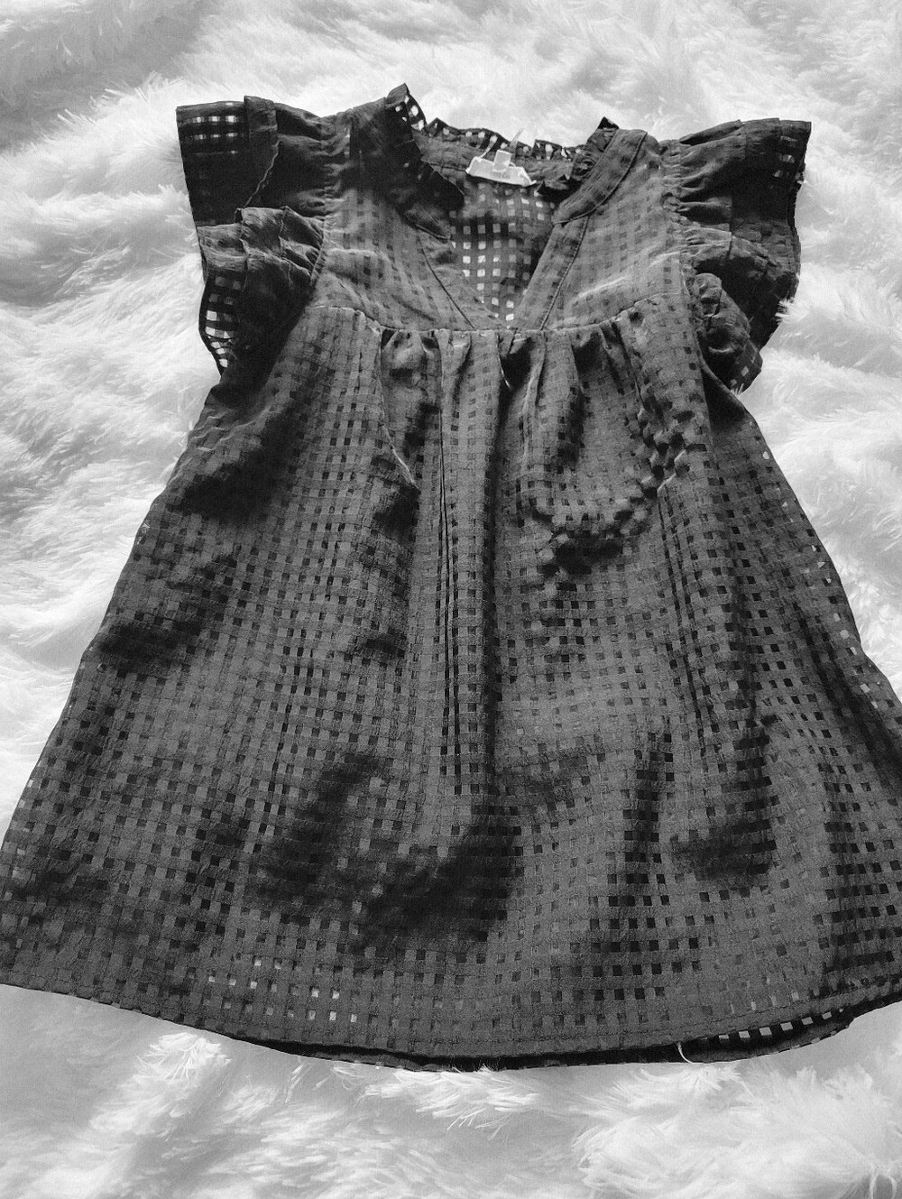 entro Black Gingham Eyelet Dress with Flutter Details